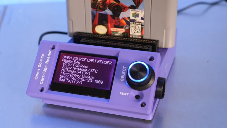 The Open Source Cartridge Reader with a StarFox 64 cartridge plugged into the top.